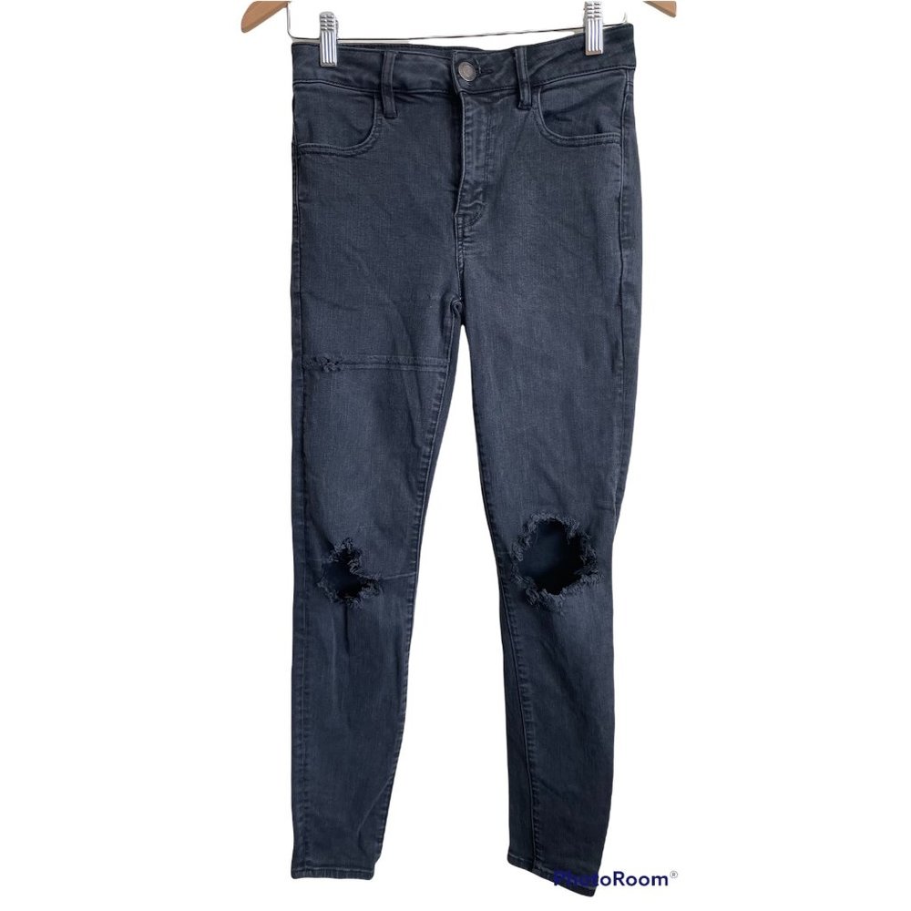 AE Hi-Rise Jegging Ripped Knee Distressed Dark Wash
